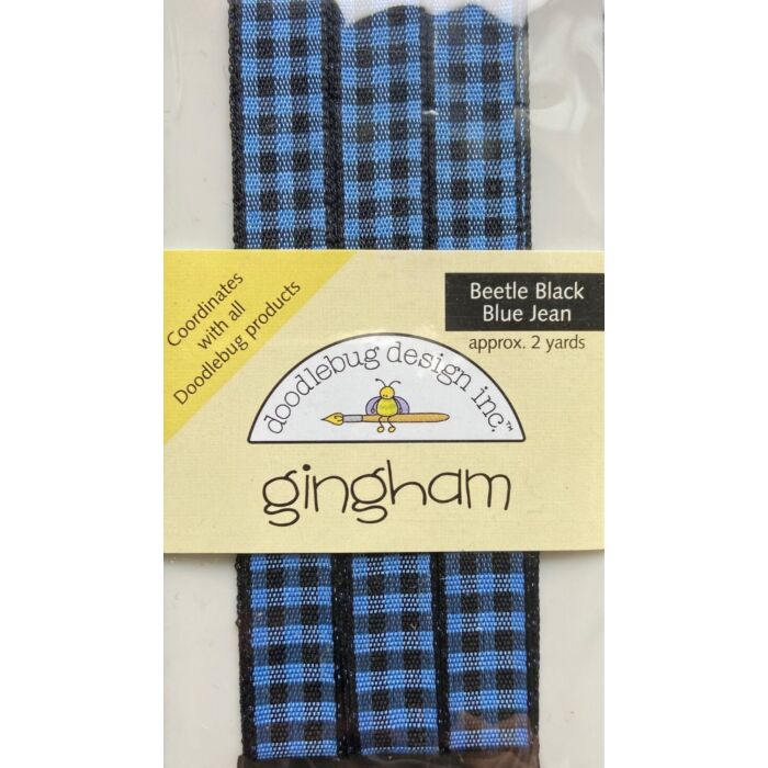 Doodlebug Ribbon - Gingham - Beetleblack/Blue Jean