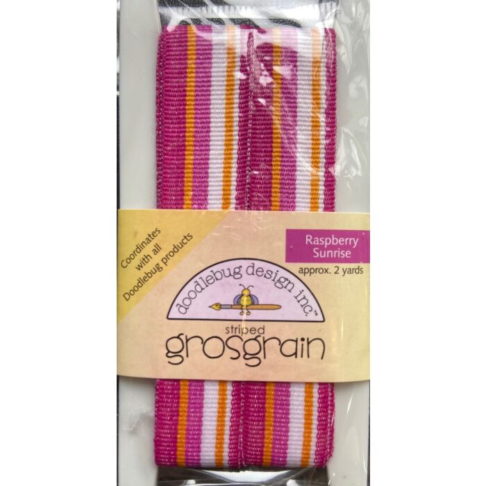 Doodlebug Ribbon - Striped Grossgrain - Raspberry Sunrise