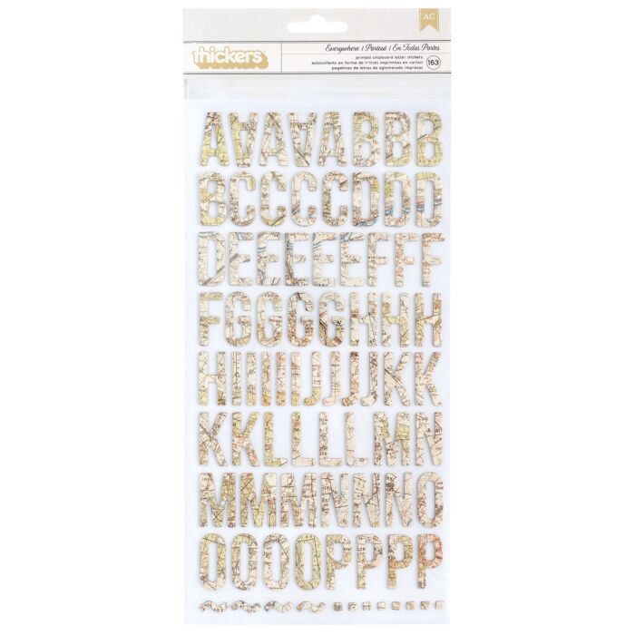 American Crafts Thickers Stickers-Abroad Everywhere Map