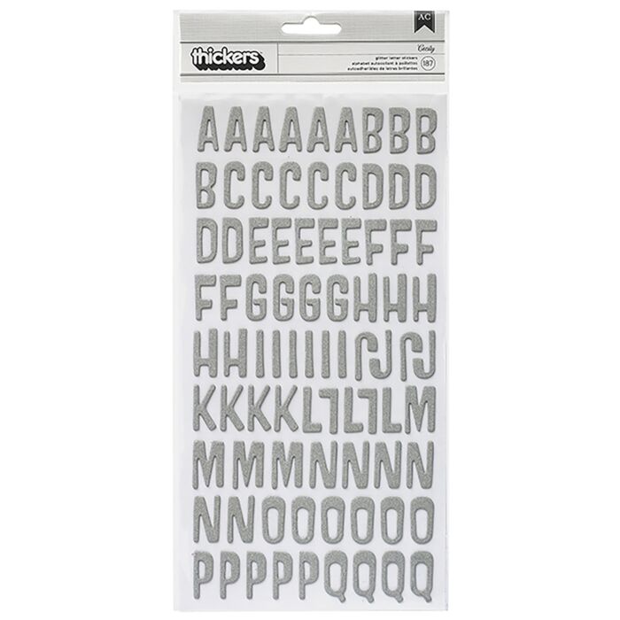 American Crafts Thickers Pow! Glitter Stickers 6"X11" Sheets 2/Pkg-Cecily - Silver