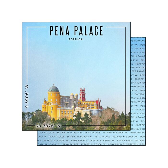 Scrapbook Customs Portugal - Pena Palace Coordinates Paper Double-Sided Paper 12 x 12