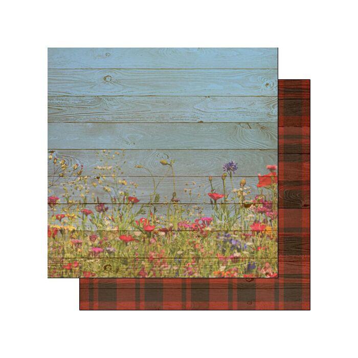 Scrapbook Customs - 12x12 Paper - Wildflowers/Plaid DS Background
