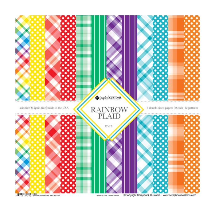 Scrapbook Customs - Rainbow Plaid 12x12 Pack (2ea of 6) Paper