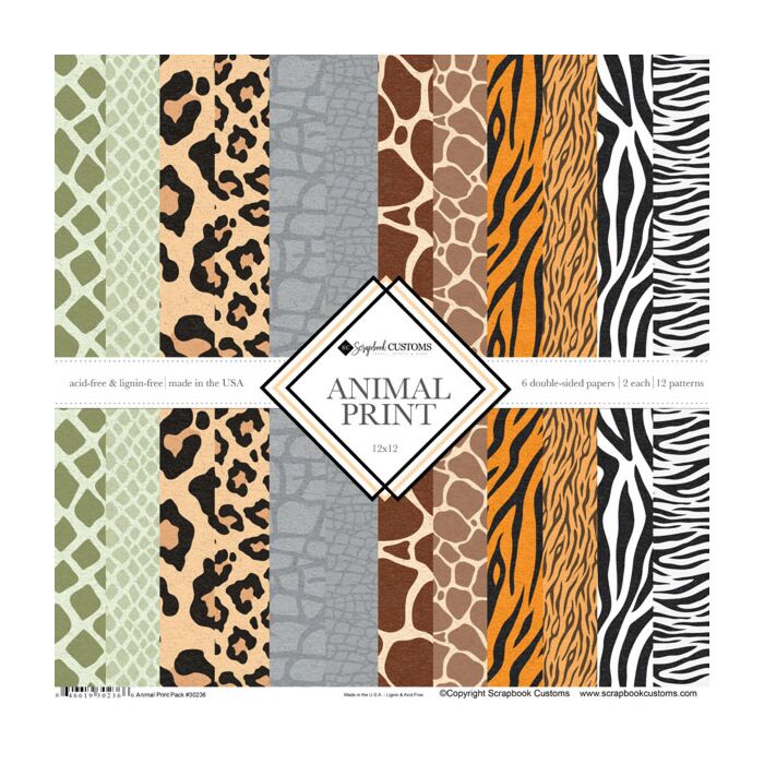 Scrapbook Customs - Animal Print 12x12 Pack (2ea of 6) Paper