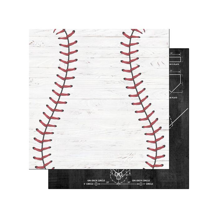 Scrapbook Customs - Double Sided Paper 12 x 12 - Baseball White Wood