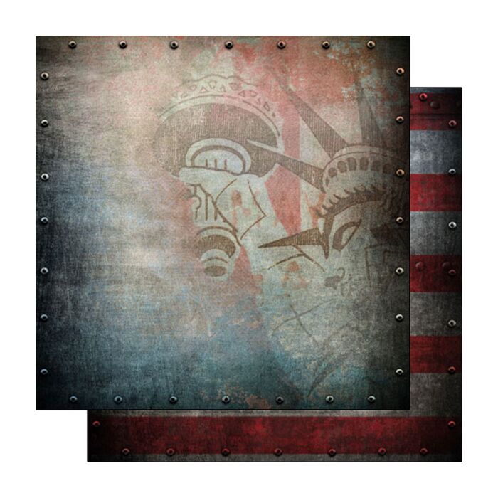 Scrapbook Customs - Statue of Liberty / Flag - Faux Metal Rivets DS - double-sided 12x12 paper