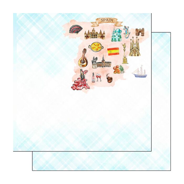 Scrapbook Customs Spain Map Icons DS Paper Double-Sided Paper 12 x 12
