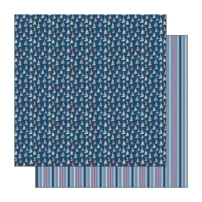 Scrapbook Customs Sail Boats / Stripes DS Paper 12x12