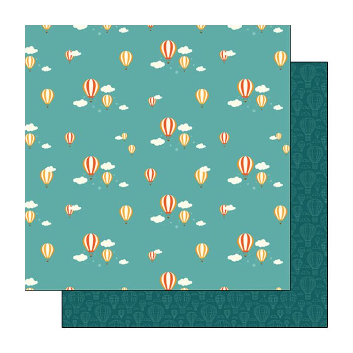 Scrapbook Customs Hot Air Balloons Turquoise DS Paper 12x12