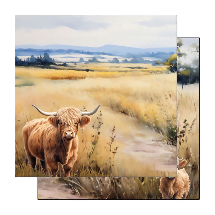 Scrapbook Customs HIGHLAND COW WATERCOLOR DS 12x12 PAPER