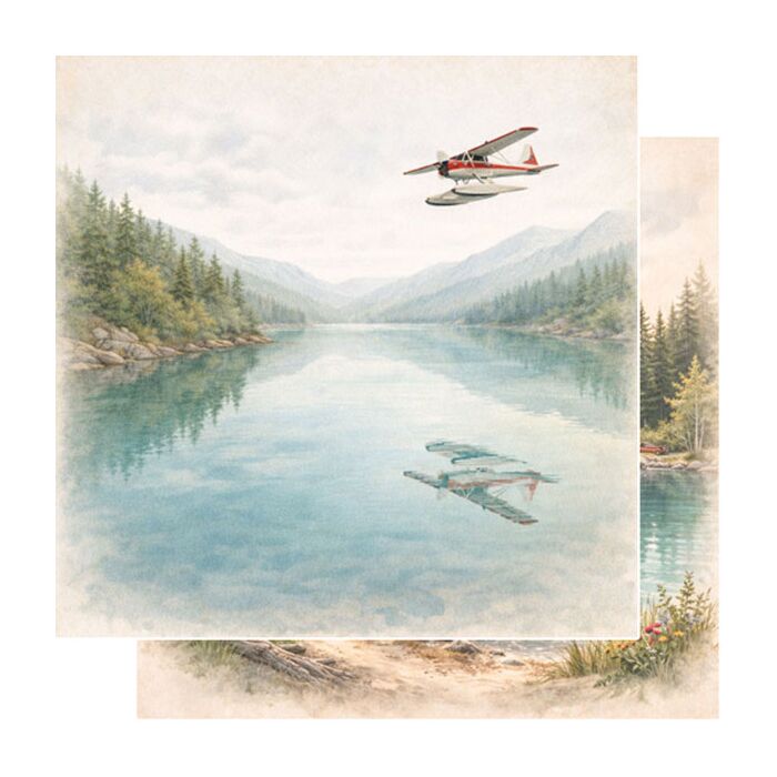 Preorder Scrapbook Customs Alaskan Watercolor Float Plane & Cabin DS Paper