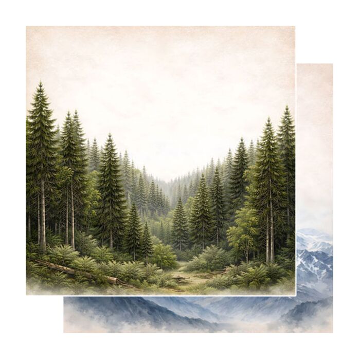 Preorder Scrapbook Customs Alaskan Forest and Mountain Glacier Watercolor DS Paper