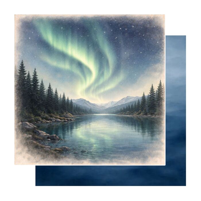 Preorder Scrapbook Customs Alaskan Watercolor Northern Lights & Steel Blue Water Paper