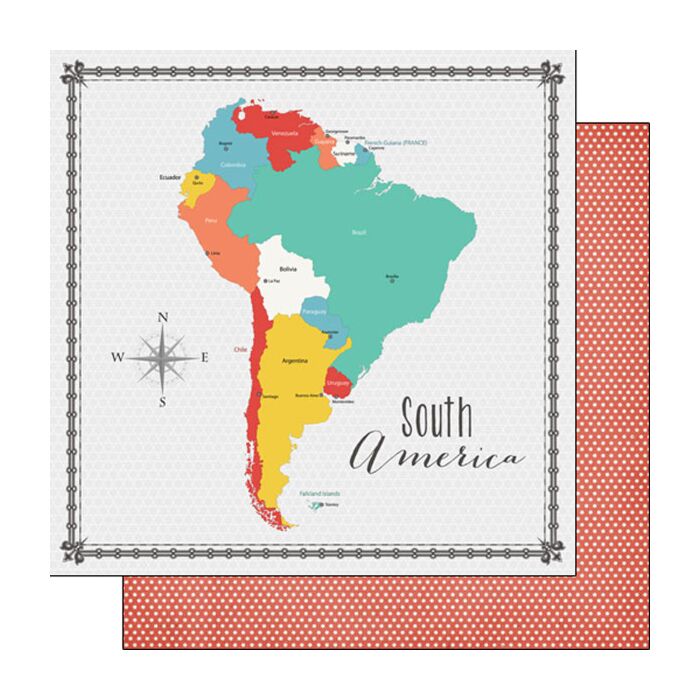 Scrapbook Customs - Double Sided Paper 12 x 12 - South America Memories Map