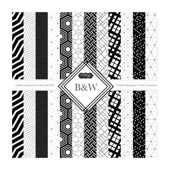 Scrapbook Customs - B&W Shapes 12x12 Pack (2ea of 6) (DS Paper 12 x 12)