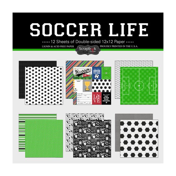 Scrapbook Customs - Soccer Life Paper Set (2ea of 6) 12 x 12