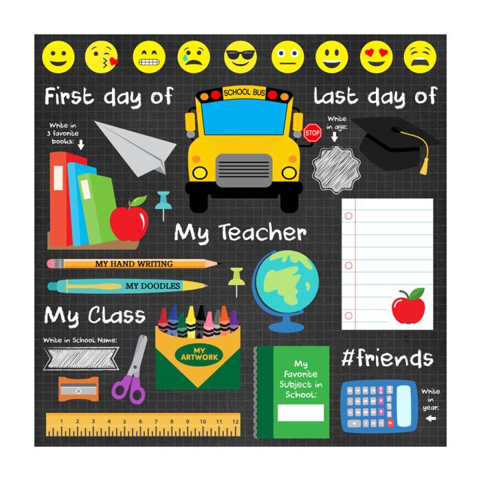 Scrapbook Customs - 12 x 12 Paper - Hello School Cut Out