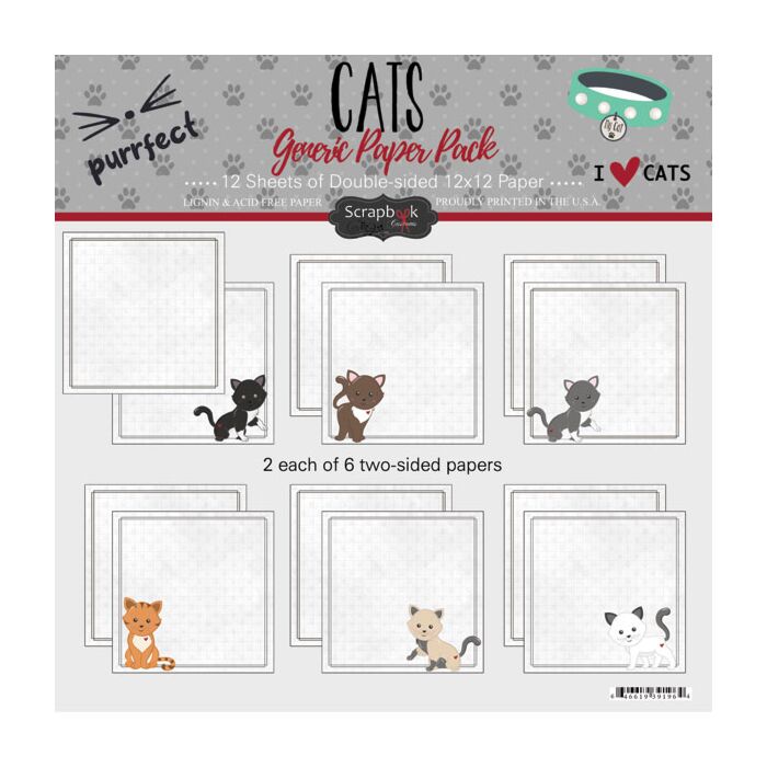 Preorder Scrapbook Customs Cats Generic Paper Pack (2ea of 6 colors)