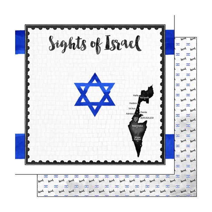 Scrapbook Customs Israel Flag Sights Paper 12x12