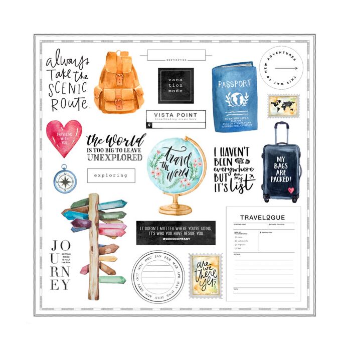 Scrapbook Customs - 12 x 12 Paper - Travel Watercolor Cut-outs