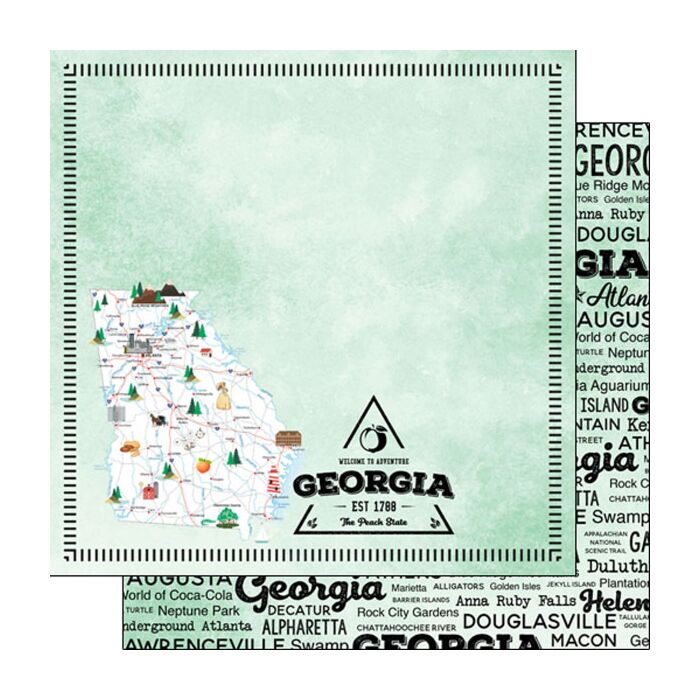 Scrapbook Customs - Double Sided Paper 12 x 12 - Georgia Postage Map