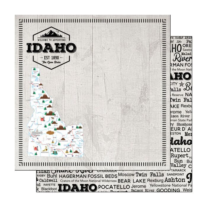 Scrapbook Customs Idaho Postage Map DS Paper Double-Sided Paper 12 x 12