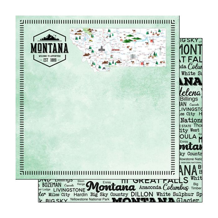 Scrapbook Customs Montana Postage Map DS Paper Double-Sided Paper 12 x 12
