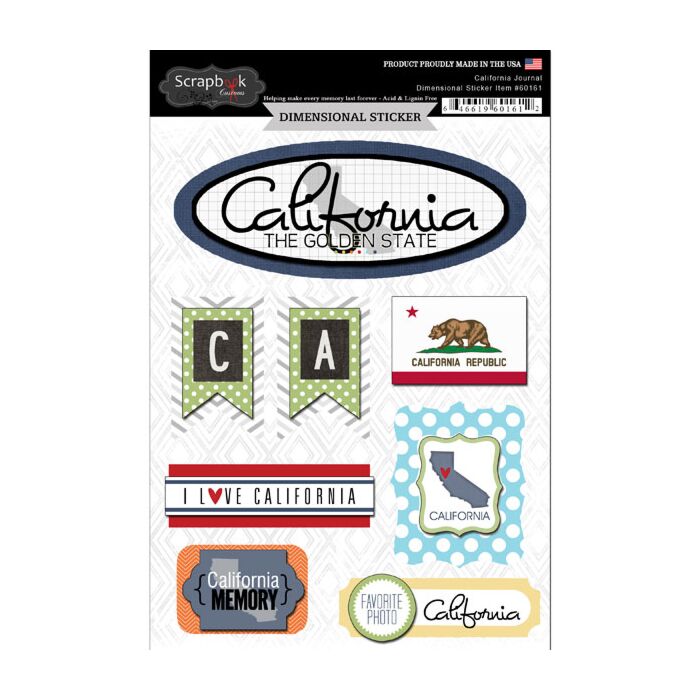Scrapbook Customs STATE JOURNAL - DIMENSIONAL STICKERS-California