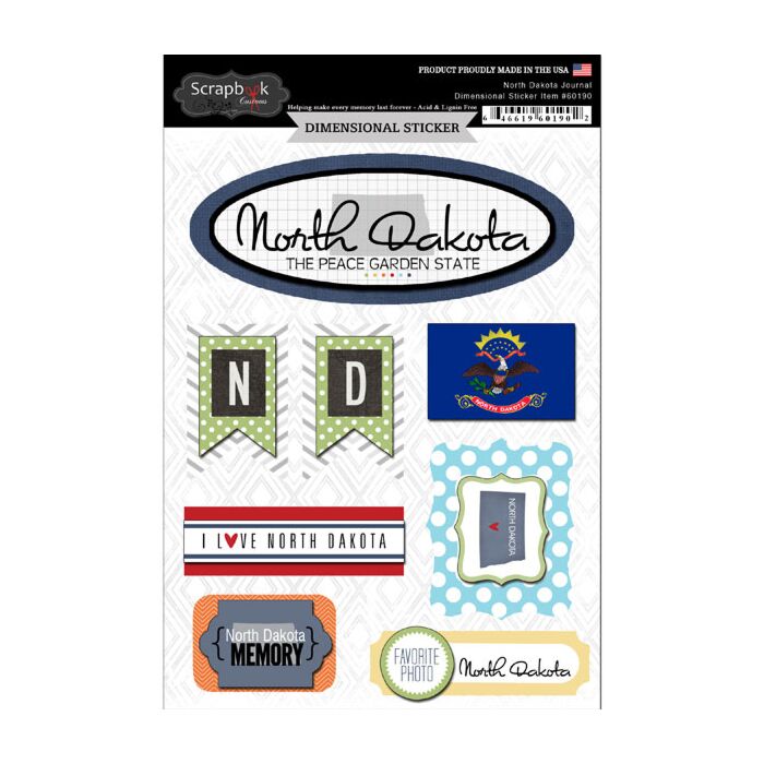 Scrapbook Customs STATE JOURNAL - DIMENSIONAL STICKERS-North Dakota
