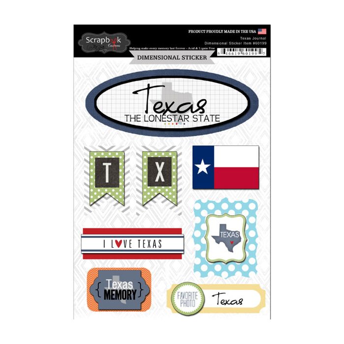 Scrapbook Customs STATE JOURNAL - DIMENSIONAL STICKERS-Texas