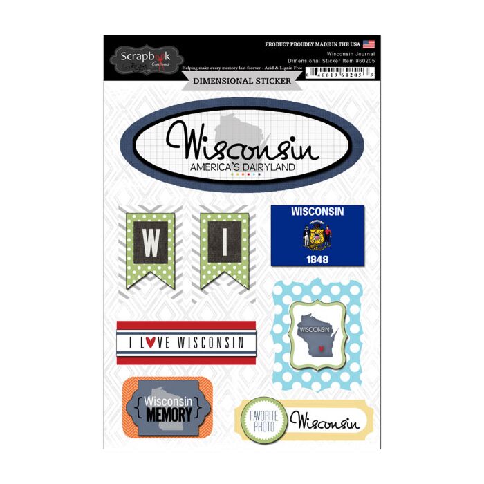 Scrapbook Customs STATE JOURNAL - DIMENSIONAL STICKERS-Wisconsin