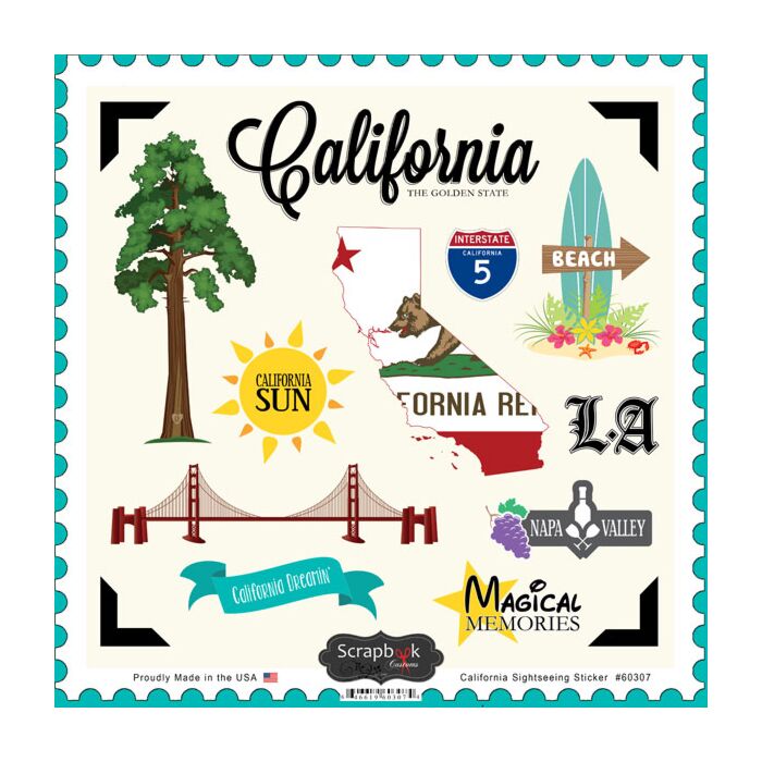 Scrapbook Customs State SIGHTSEEING STICKER-California