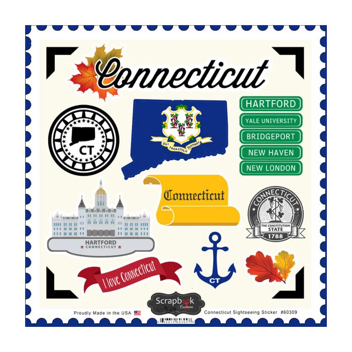 Scrapbook Customs State SIGHTSEEING STICKER-Connecticut