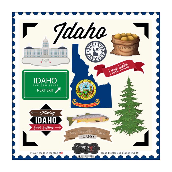 Scrapbook Customs State SIGHTSEEING STICKER-Idaho