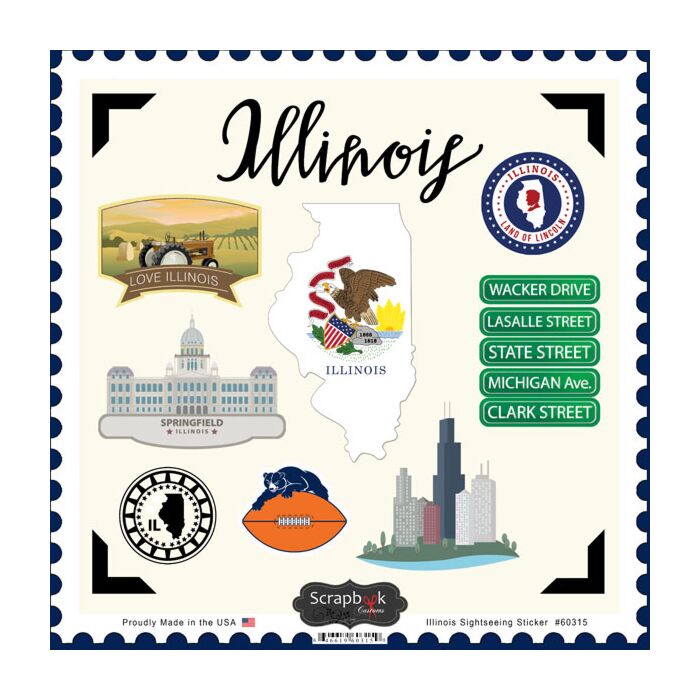 Scrapbook Customs State SIGHTSEEING STICKER-Illinois