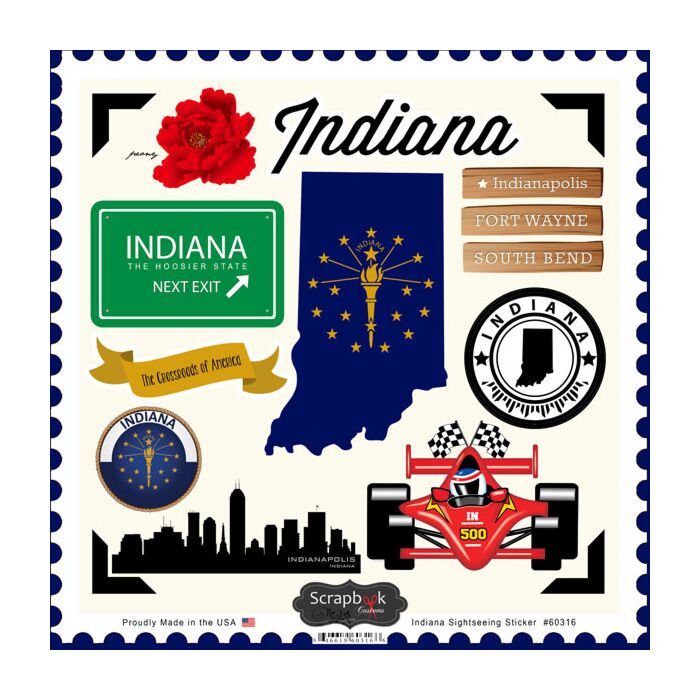 Scrapbook Customs State SIGHTSEEING STICKER-Indiana