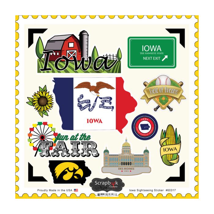 Scrapbook Customs State SIGHTSEEING STICKER-Iowa