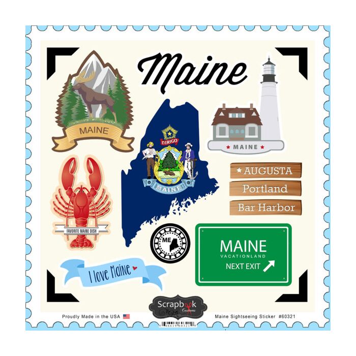 Scrapbook Customs State SIGHTSEEING STICKER-Maine