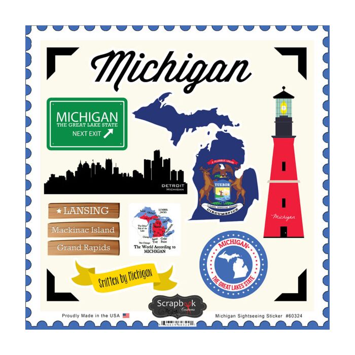 Scrapbook Customs State SIGHTSEEING STICKER-Michigan