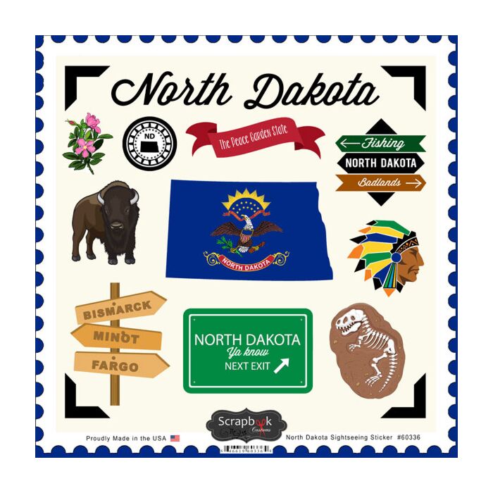 Scrapbook Customs State SIGHTSEEING STICKER-North Dakota
