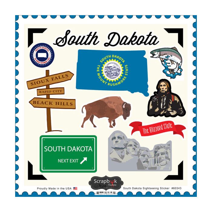 Scrapbook Customs State SIGHTSEEING STICKER-South Dakota