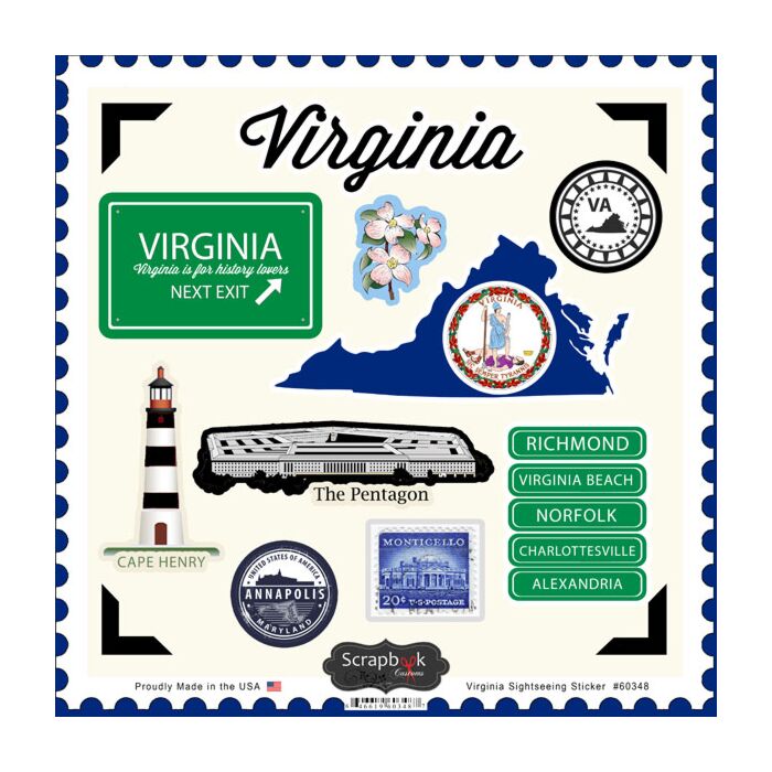 Scrapbook Customs State SIGHTSEEING STICKER-Virginia