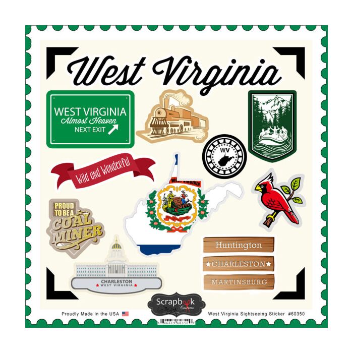 Scrapbook Customs State SIGHTSEEING STICKER-West Virginia