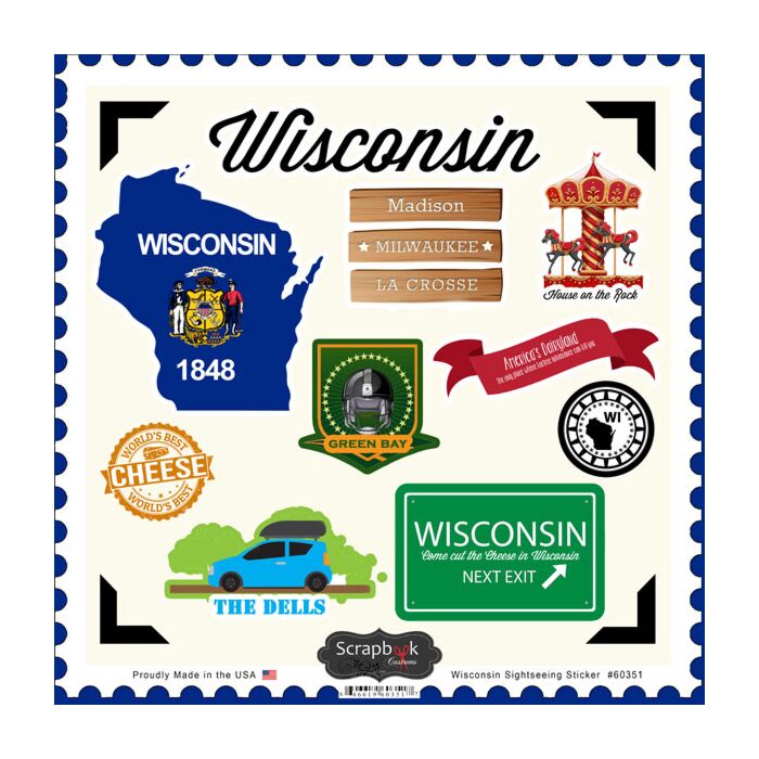 Scrapbook Customs State SIGHTSEEING STICKER-Wisconsin