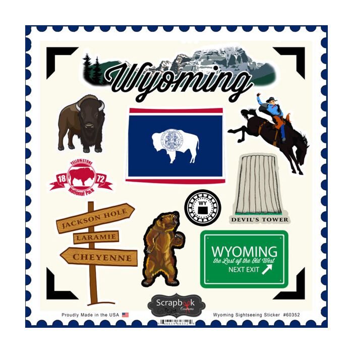 Scrapbook Customs State SIGHTSEEING STICKER-Wyoming