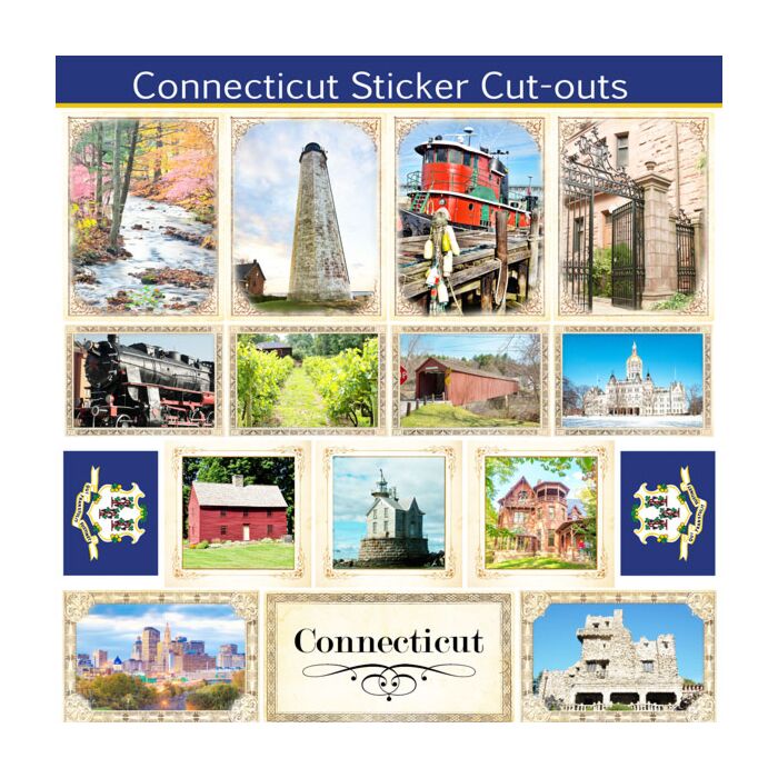 Scrapbook Customs State Sightseeing Picture Cut-Outs Sticker-Connecticut