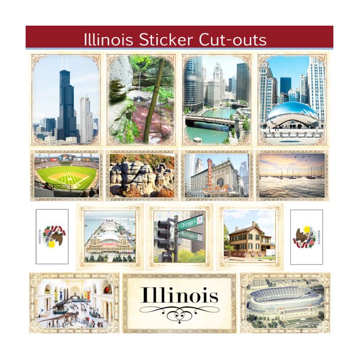 Scrapbook Customs State Sightseeing Picture Cut-Outs Sticker-Illinois