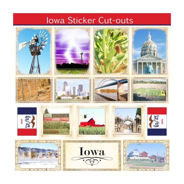 Scrapbook Customs State Sightseeing Picture Cut-Outs Sticker-Iowa