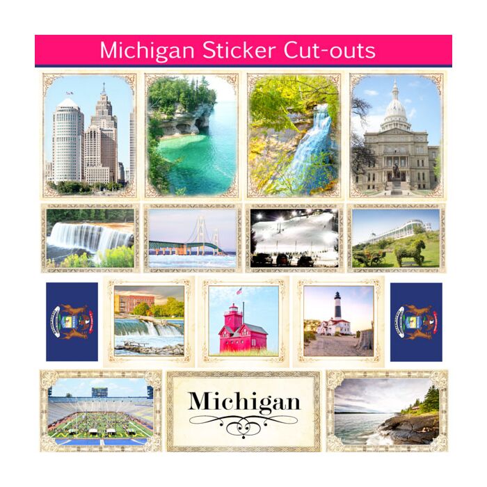 Scrapbook Customs State Sightseeing Picture Cut-Outs Sticker-Michigan