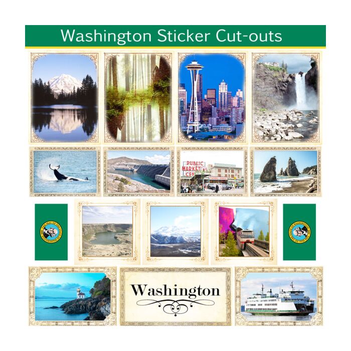 Scrapbook Customs State Sightseeing Picture Cut-Outs Sticker-Washington